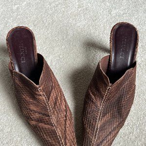 Worn twice!  Meucci Womens Italian Slides Brown Snakeskin Look  8.5M